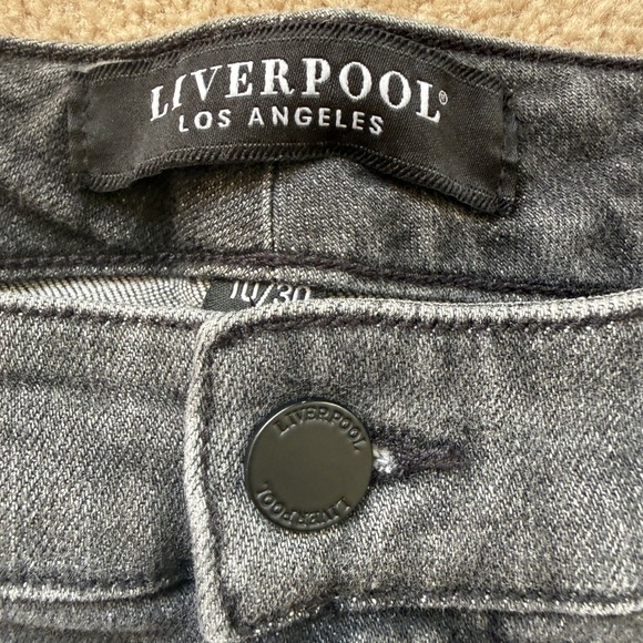Liverpool Denim Midi Skirt Women 10 Black Excellent Raw Hem Front Slit Faded - Picture 5 of 7